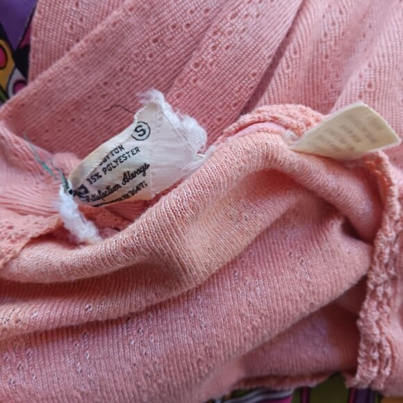 Vintage Women's Small Knitted Top K-mart 80's Trash Pink Short-Sleeve Lace Trim - Picture 8 of 8